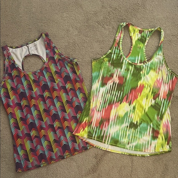 Fabletics Chevron and Athleta  Tie-Dye Razorback Tank Tops- size M, EUC - Picture 1 of 12